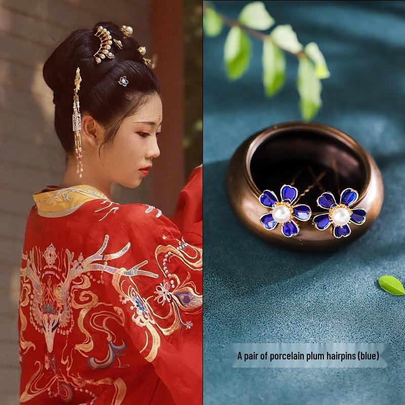 Tang Style Butterfly Flower Hanfu Hairpins - Simple Versatile U-Shaped Hair Accessories.
