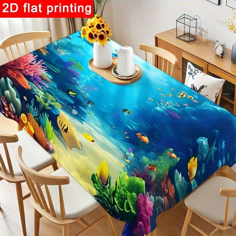 1pc Underwater Ocean Scene Tablecloth - Colorful Coral Reef Design in, Reusable & Easy to Clean for Birthday Parties, Baby Showers, Gatherings, Indoor