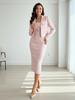 Dames 2-delige Geruite Tweed Sets Bodycon Midi Jurk met Lange Mouwen Cropped Blazer Business Casual Outfits