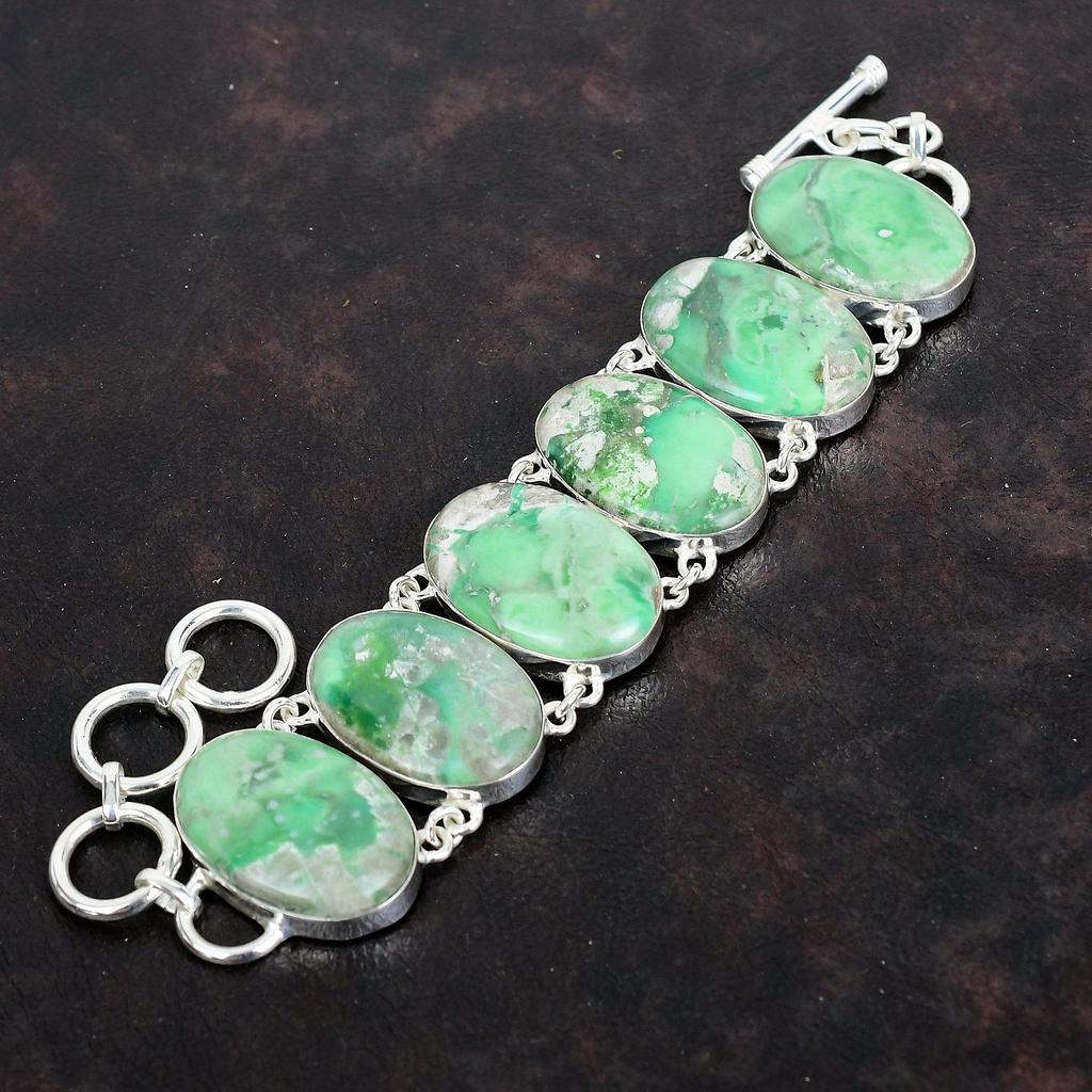 Variscite bracelet genuine gemstone bracelet handmade brand new jewelry 925 sterling silver bracelet adjustable chain bracelet gifts for him