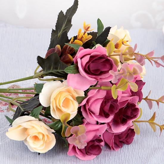 6 Forks 12 Heads Simulated Roses Bright Colors Realistic Appearance Artificial Flowers Photo Props Home Decor