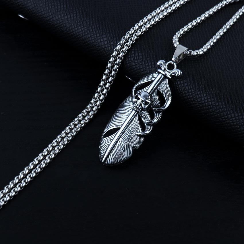 Feather Necklace, Couple Pendant, Tide Titanium Steel Versatile Accessories Retro