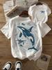 2026 Summer Vintage Simple Marine Animal Orca Whale Sketch Tshirt Unisex Baggy Oversized Jfashion Casual Pure Cotton White Tee