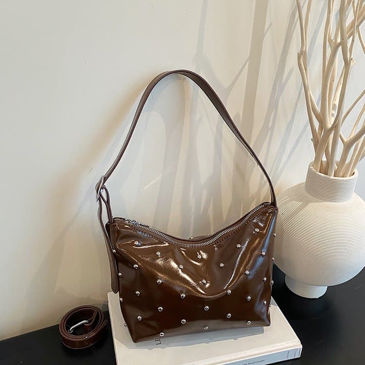 Patent Leather Rivet Underarm Bag One Shoulder Crossbody Women's Bag