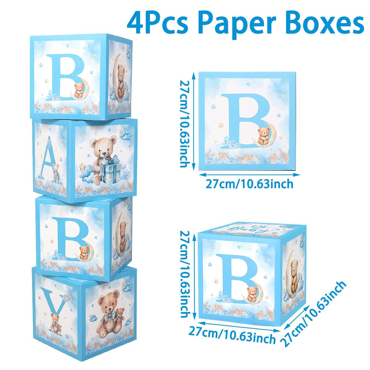 

4 шт. Синяя коробка для детского душа, коробка для детских шаров, декор для вечеринки в честь 1-го дня рождения, детская вечеринка, мишка Тедди, детский душ для мальчика, девочки, декор для определения пола