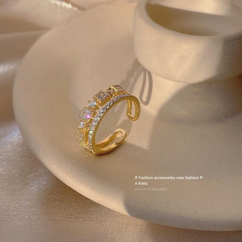 Diamond-Studded Minimalist Double-Layer Adjustable Ring for Women