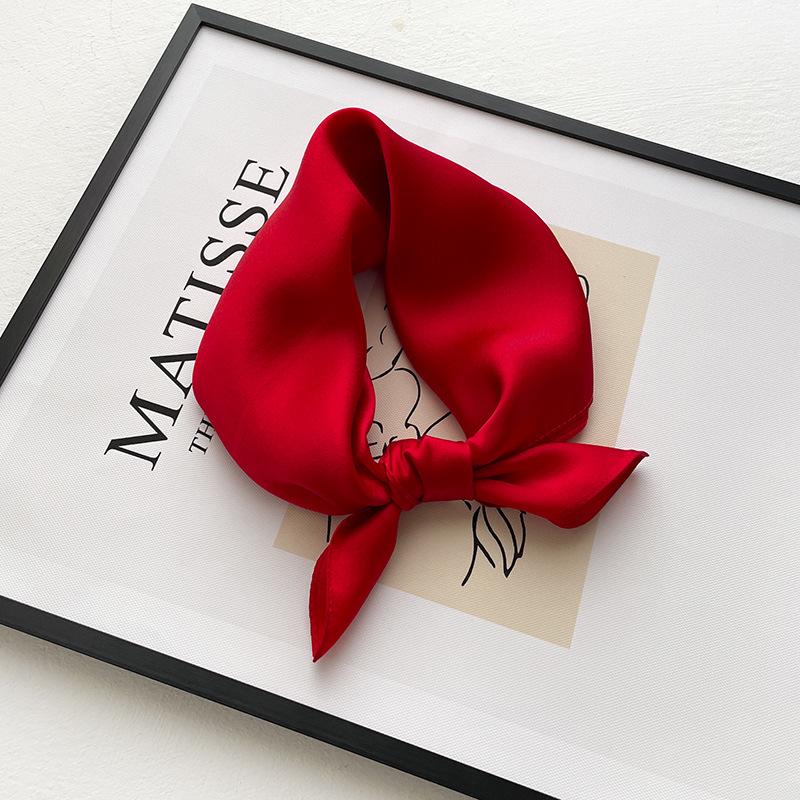 Silk Square Scarf: Solid Color Rolled Edge Headscarf for Women (53cm)