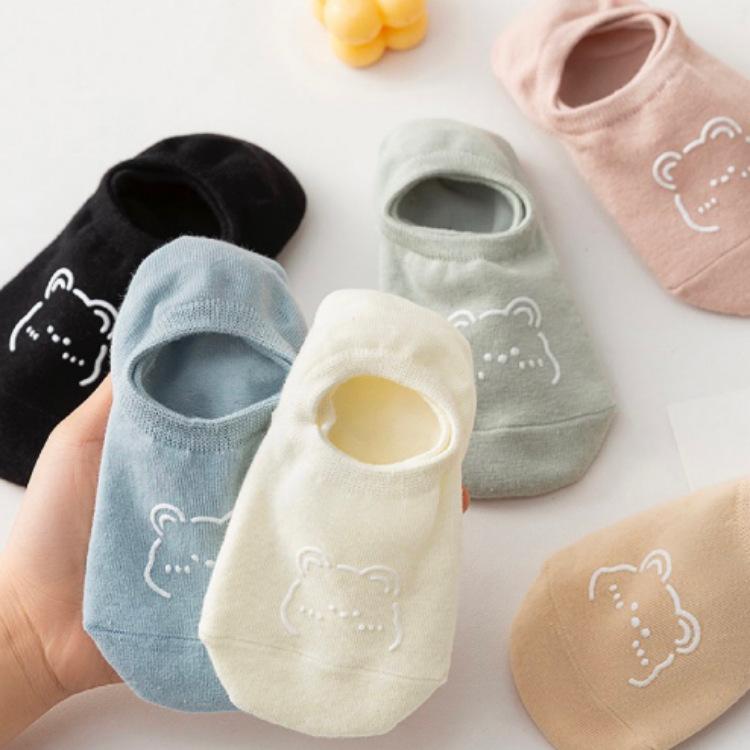 

5 пар женских носков-лодочек с рисунком медведя, нескользящие, непадающие, невидимые, тонкие носки 5 Pairs разноцветный