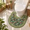 Floral Pattern Toilet U-shaped Mat Non-slip Bath Mat Retro Bathroom Floor Rug  Household
