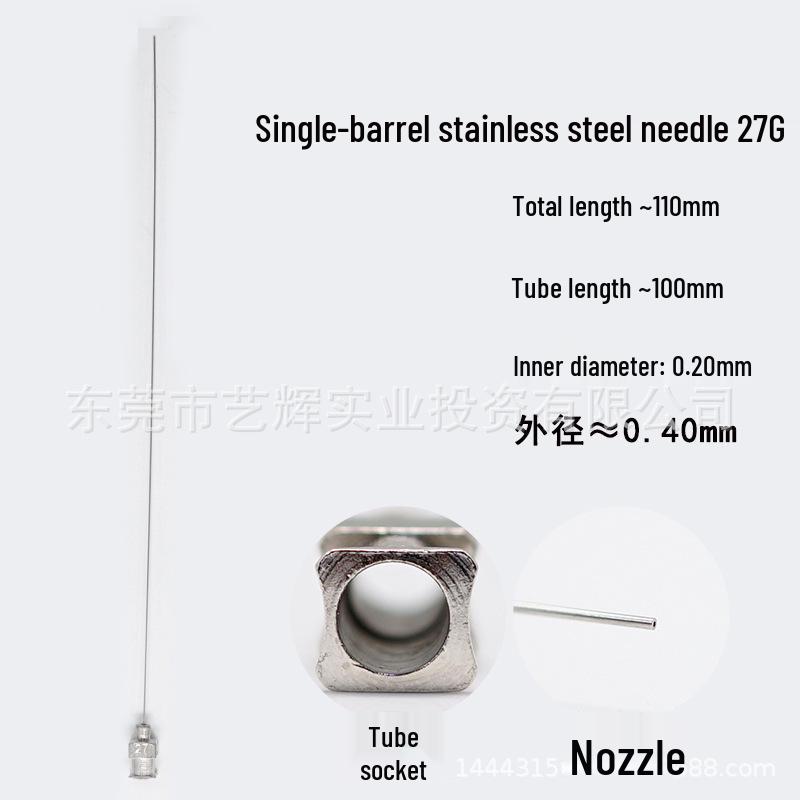 Stainless Steel Dispensing Valve Syringe Needle, 110mm Long, 100mm Tube, Pointed Tip