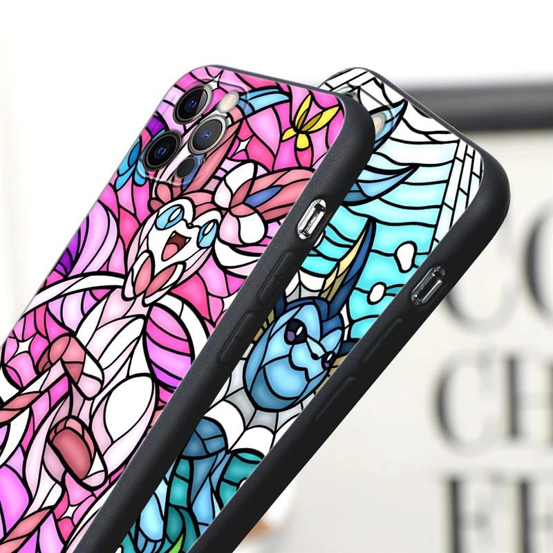 Pokemons Eevees Umbreons Sylveons Stained Glass Phone Case For Apple iPhone 16 15 14 13 12 11 Pro Max XS Max 8 Plus Cover Cases