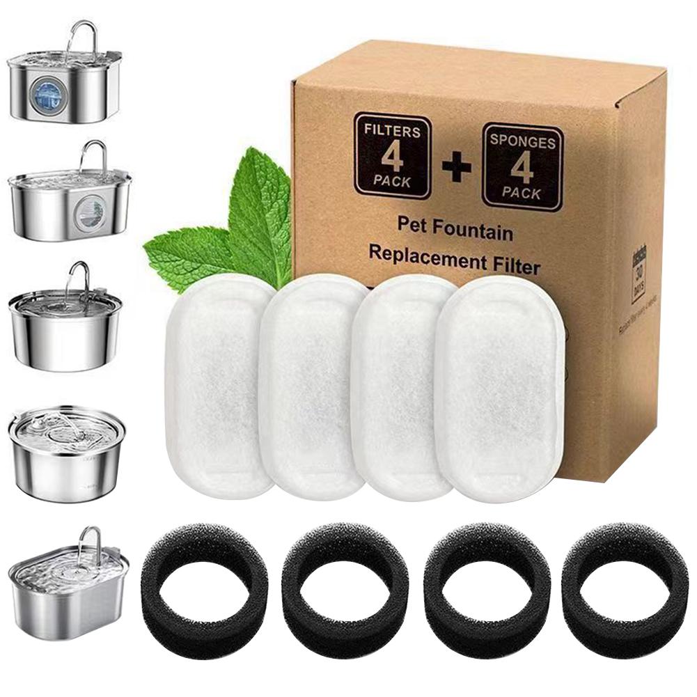 4/8Pcs Cat Water Fountain Filters Pet Water Fountain Filters with 4/8 Sponges Water Dispenser Filters Universal Pet Supplies