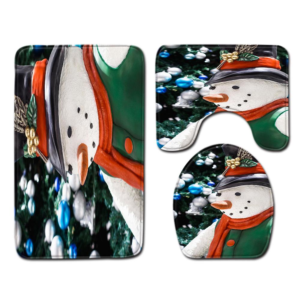 Christmas Shower Curtain Floor Mat Combination Four-Piece Set Bathroom Toilet Carpet Shower Room Mat Foot Mat