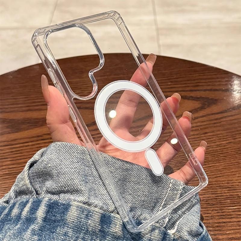 

Magnetic Transparent Phone Case For Samsung Galaxy S26 S25 S24 S23 S22 S21 Plus Ultra FE Edge for Magsafe Clear Cover For S26Ultra чистий