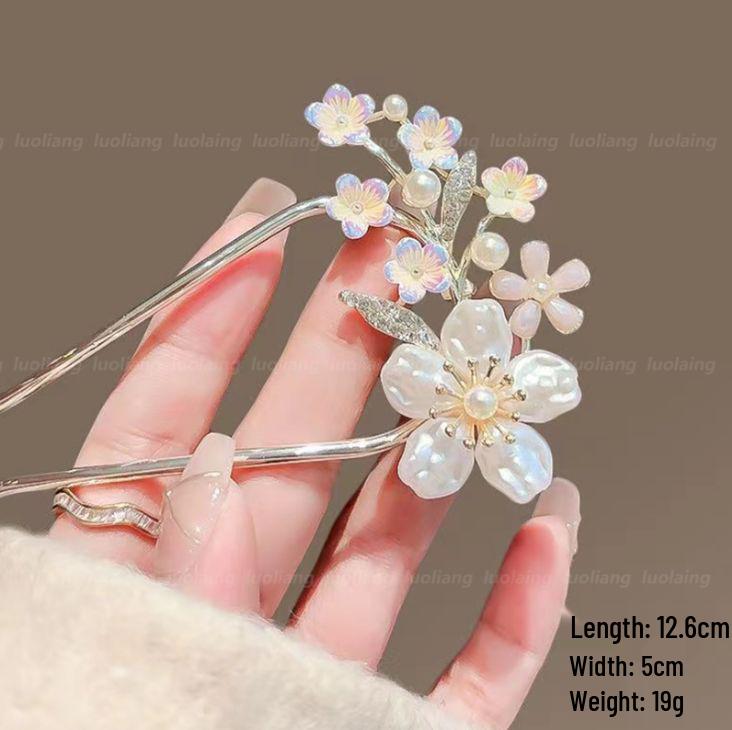 Épingle à cheveux vintage en forme de U avec pompon paon pour femmes - Épingle à chignon nacrée pour Cheongsam et Hanfu