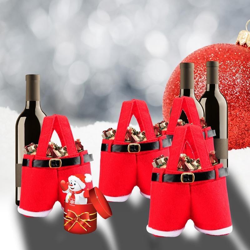 Christmas Decorations Candy Bag Wine Bottle Holder Santa Pants Lovely Treat Bags Sacks Stocking Filler