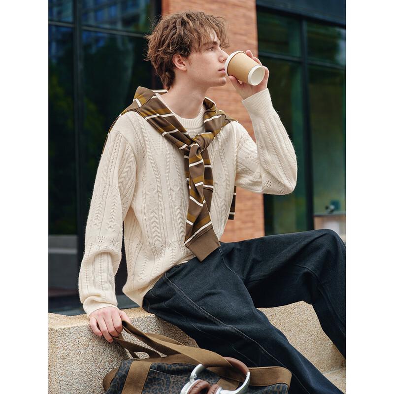 NVG·YOUNG Men's Italian Little Sailboat Cable Knit Wool Blend Sweater