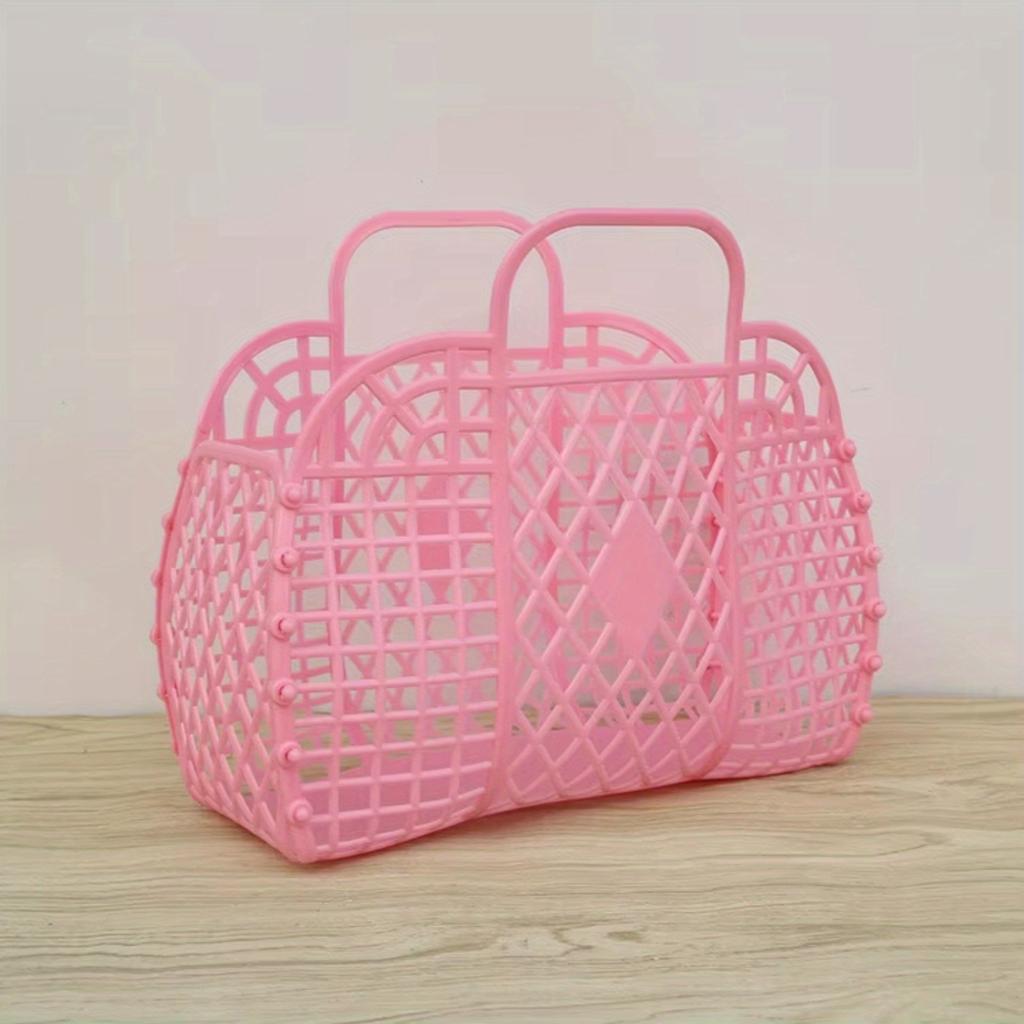 Collapsible Plastic Storage Basket Bag,Open Travel Cosmetic Organizer with Dual Handles Design,Easy-to-Clean Hand Wash Beach Bag