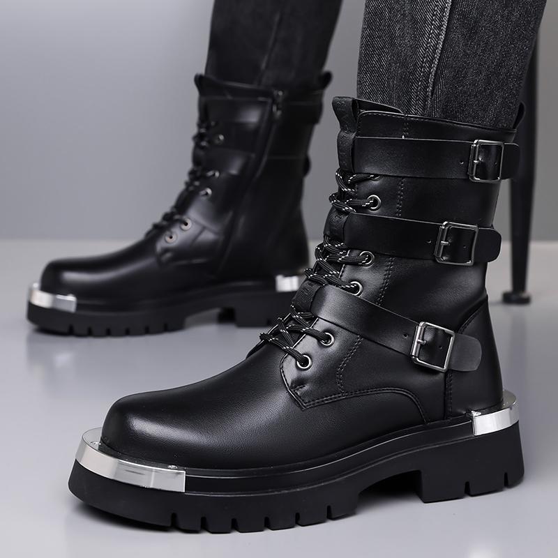 Men’s Motorcycle Boots Western Boots Black Jockey Boots Casual Street Style Cool Ankle Boots Plus Size
