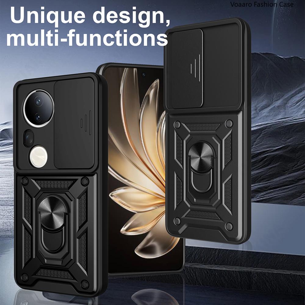 Slide Lens Armor Funda for Vivo T4 Ultra 5G Case for Vivo S20 Pro 5G Case Magnetic Ring Stand Holder Shockproof Phone Cover