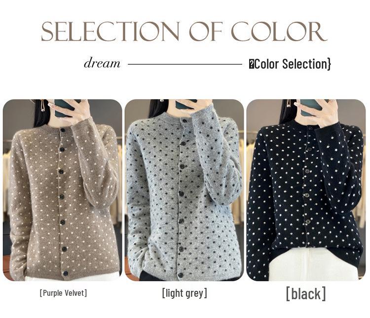 Dames Cardigan met Lange Mouwen van Wol – Knopen Rond Hals voor Herfst/Winter