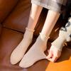 6 Pair Sweet Style Solid Color Women Socks 3D Relief Floral Pattern Dress Socks Ruffles Edge Breathable Middle Tube Socks