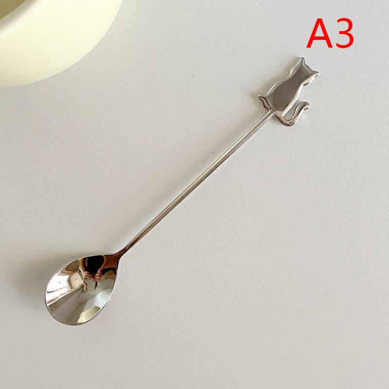 Cute Paintings Cat 304 Stainless Steel Spoon Hollow For Coffee Tea Dessert Spoon Kitchen Tableware Gifts For Students Children