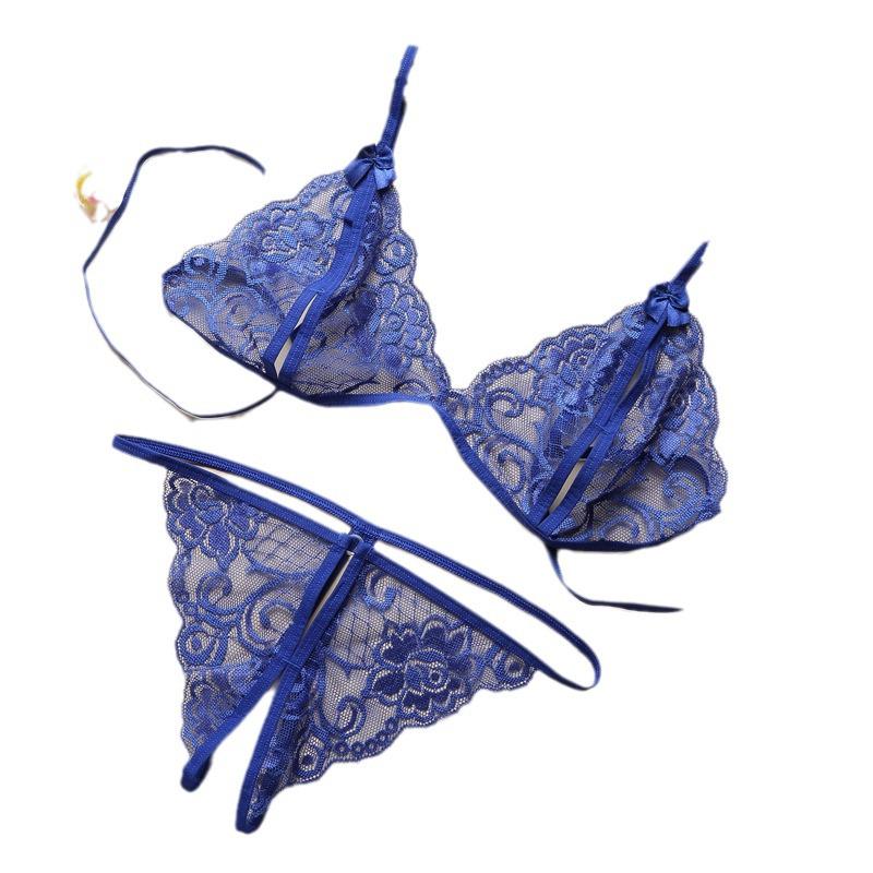 Sexy Lace Lingerie Set with Bowknot and Open Crotch, Women's Three-Point Style C06