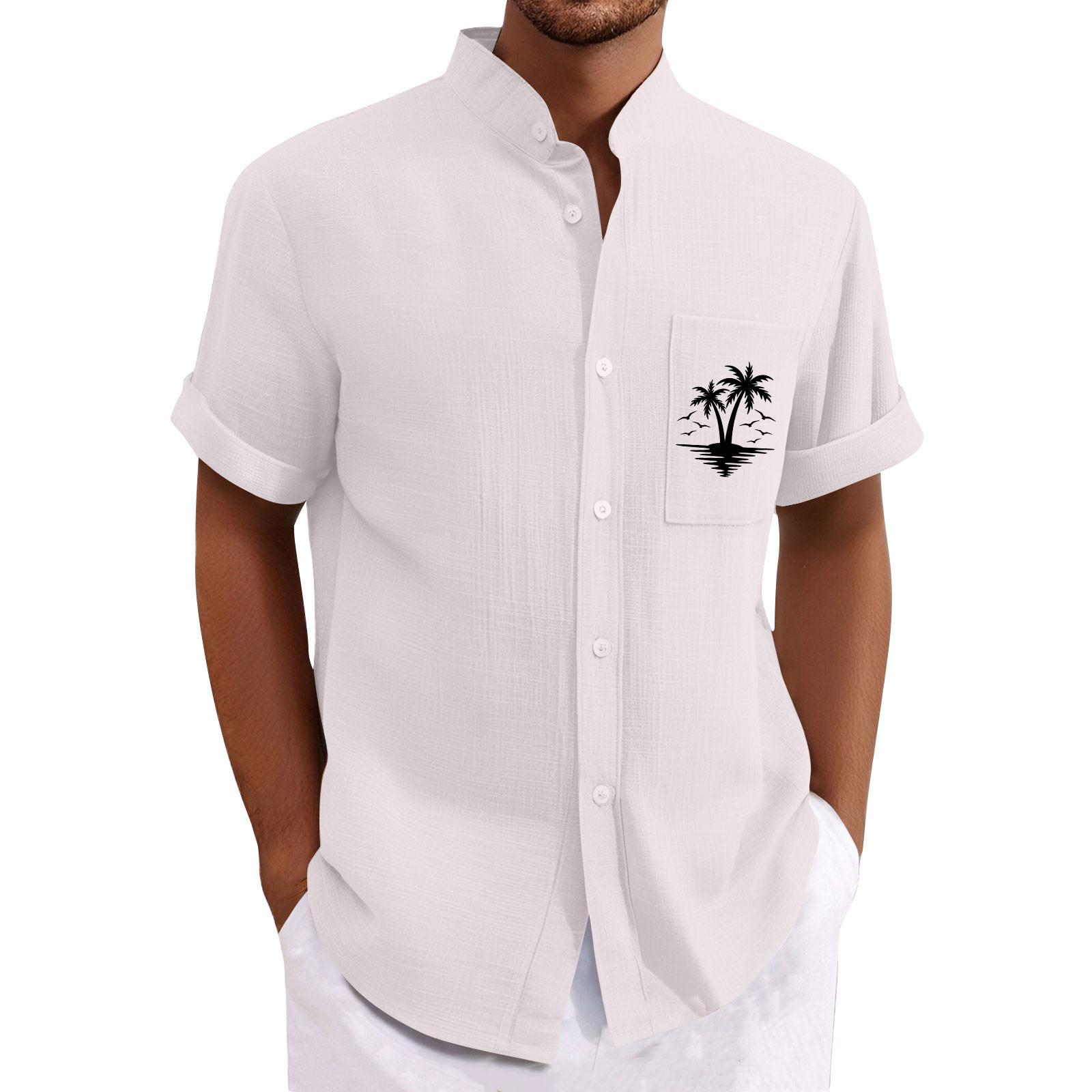 

Мужские винтажные рубашки для боулинга на пуговицах с коротким рукавом, летняя пляжная рубашка XL белый