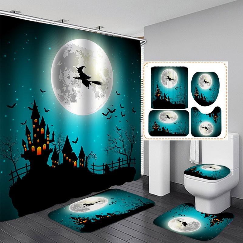 Halloween Elements 3D Digital Printing Bathroom Four-Piece Shower Curtain Partition Curtain Shower Curtain