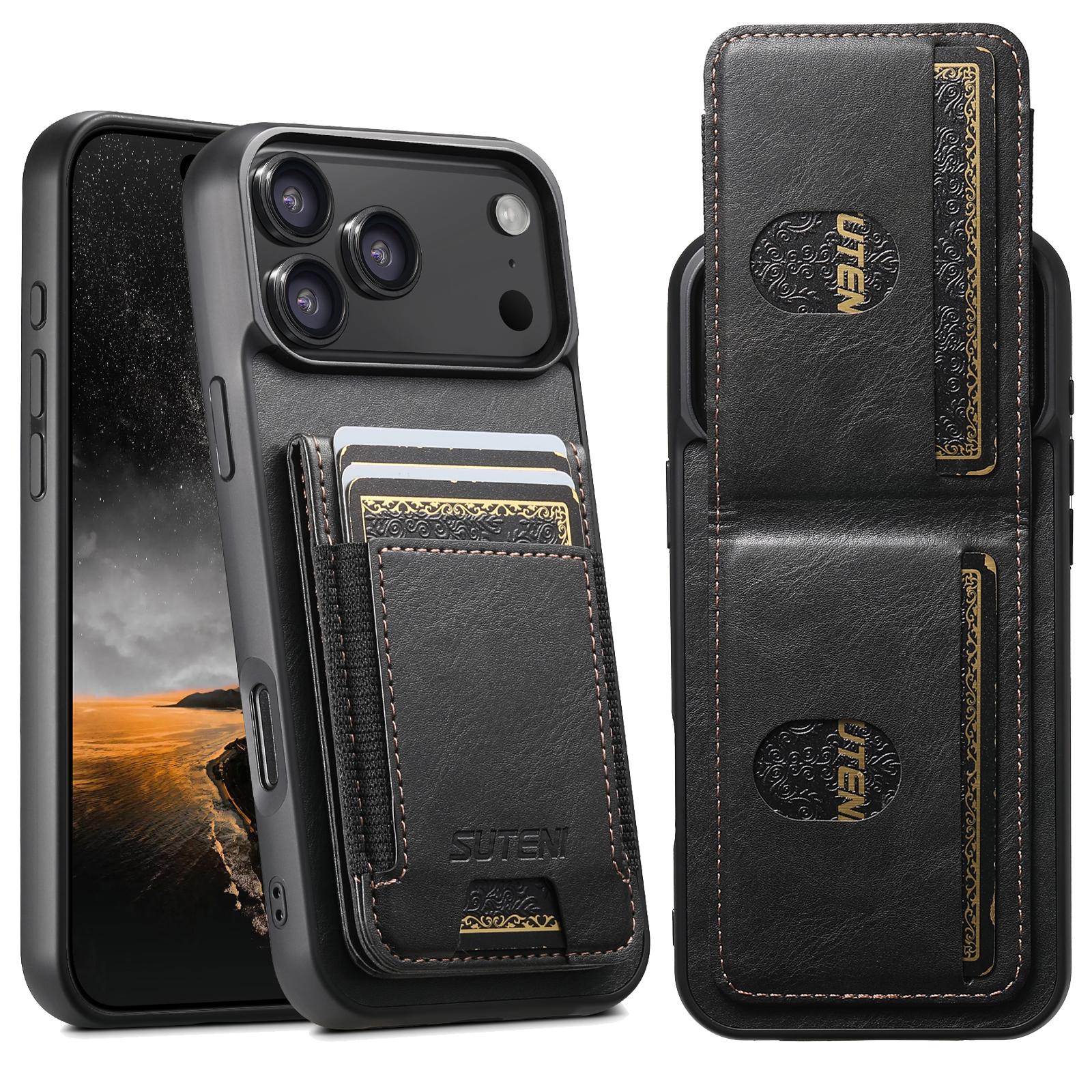 

SUTENI Leather Luxury Wallet Kickstand Card Holder Protective Cover For iPhone 17 16 15 14 13 12 11 Pro Plus X Xs XR Max Case iPhone17 Pro чорний