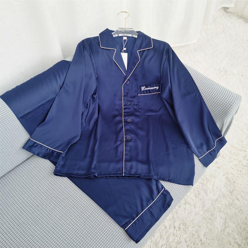 Silk Pajamas Men's Suit Summer Long sleeve Couple Thin Real Silk Homewear Spring and Autumn Men's Set