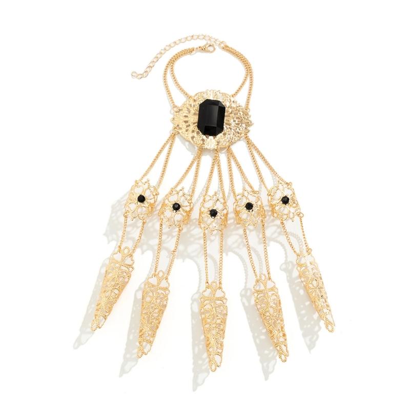 Ancient Queen Bracelet with Finger Nails Tip Claw Rings Belly Dance Hand Chain Jewelry Chain Finger Rings Bracelet Women