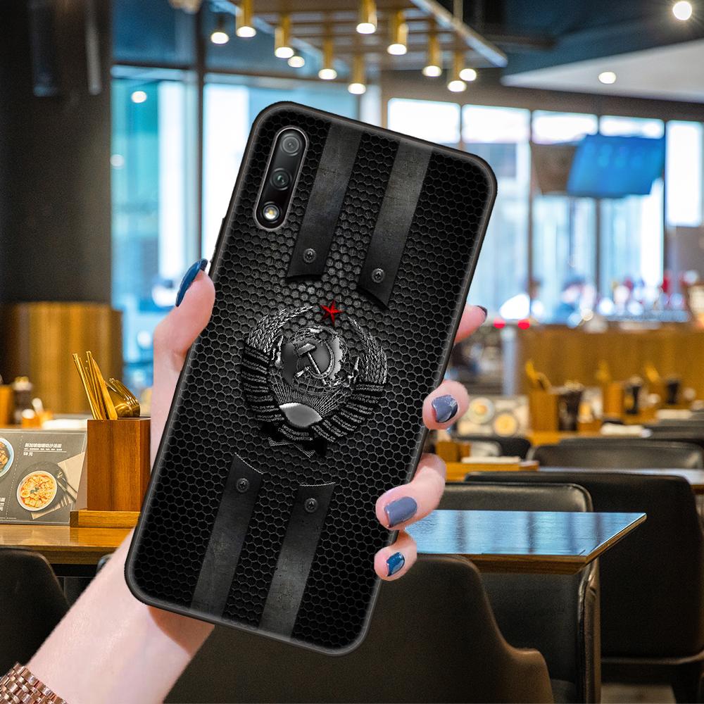 Phone Case For Huawei Honor 9X 9 9S 10 20 30 S i A 8X 8A 8S 7X 7A Pro Lite  Black Cover Back Luxury Funda Silicone USSR Flag