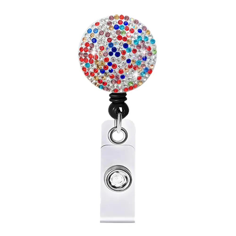 Color Crystal Retractable Keychain Shinny Rhinestones Badge Reel Id Lanyard Name Tag Card Holder Badge Holder Key Chain Badge