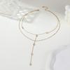 Trendy Water-resistant CZ Geometric Lariat 2-layers Necklace  Stainless Steel Delicate 18K PVD Gold Plated Charm Fashion Jewelry