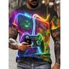 3D Digitaldruck Herren Freizeit Lebendiges Neon Game Controller Design T-Shirt Neu im Rundhals Kurzarm Gamer T-Shirt für Männer