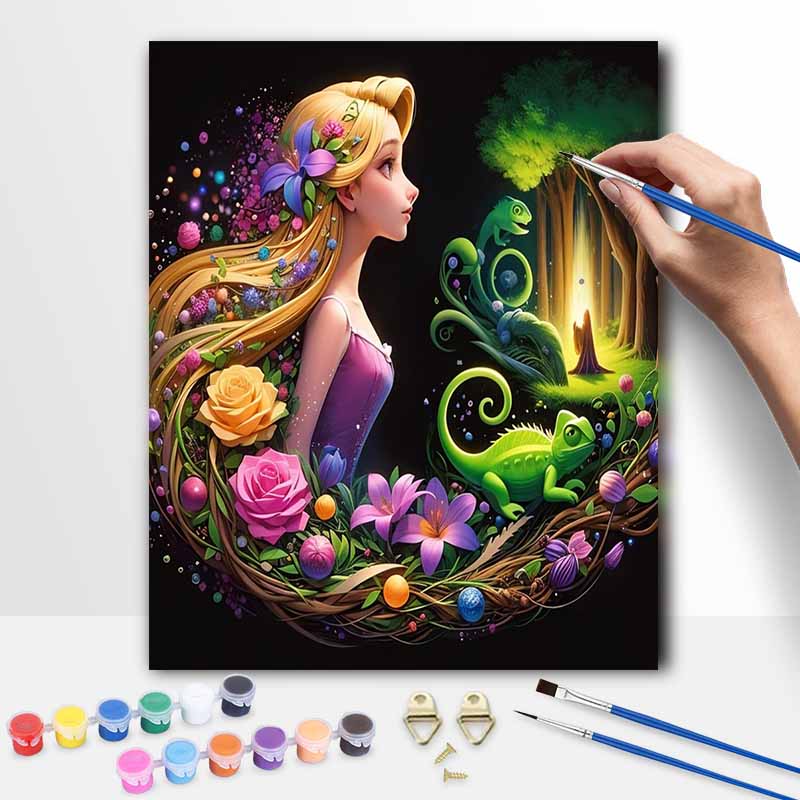Disney Rapunzel DIY Painting Kit Classic Style Home Decor Craft Gift Idea Art Floral Forest Chameleon Fantasy Wall Decor Birthday Gift