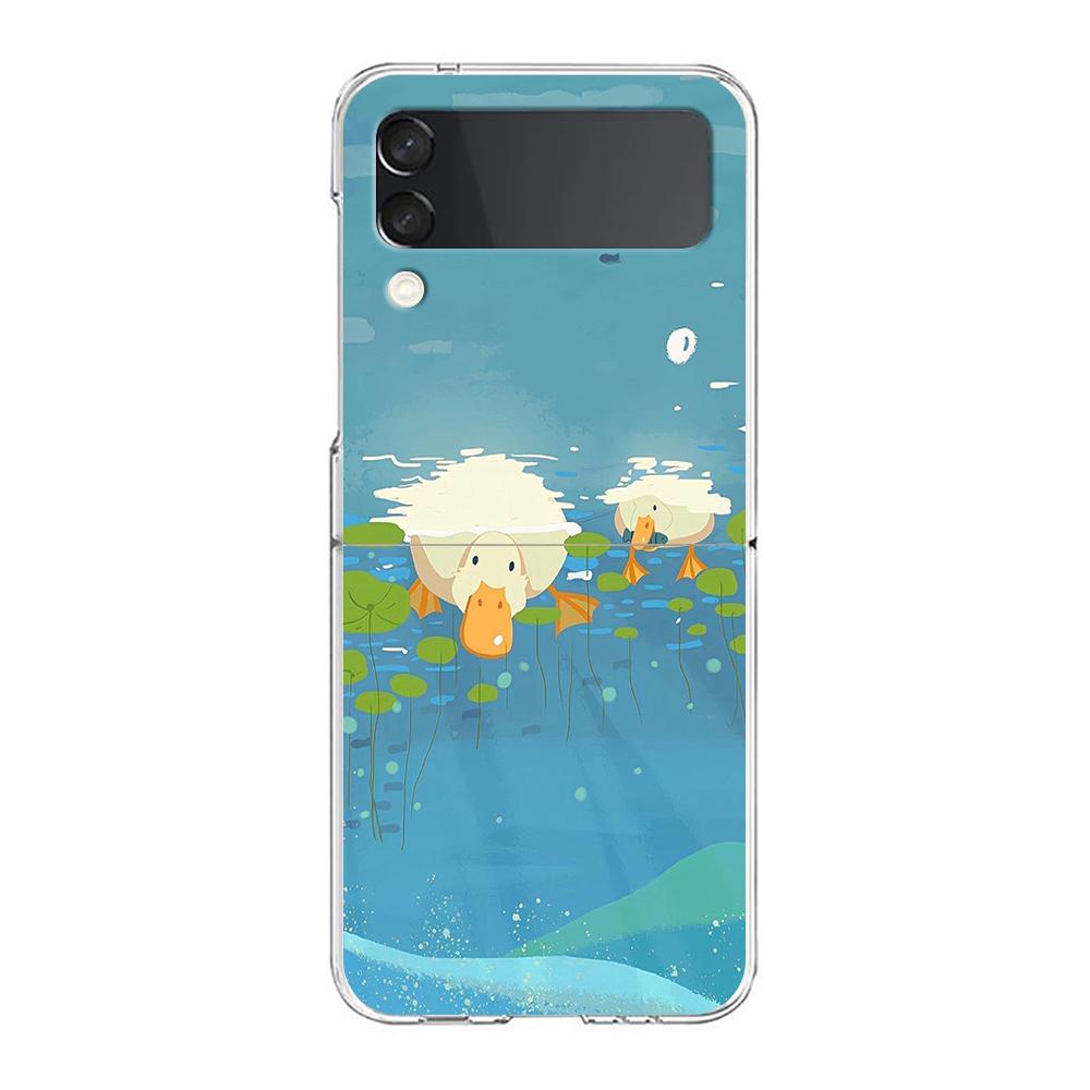 Transparent Phone Case For Samsung Galaxy Z Flip 3 4 5 6 7 Hard Folding PC Z Flip3 Flip4 Cover Funny Duck