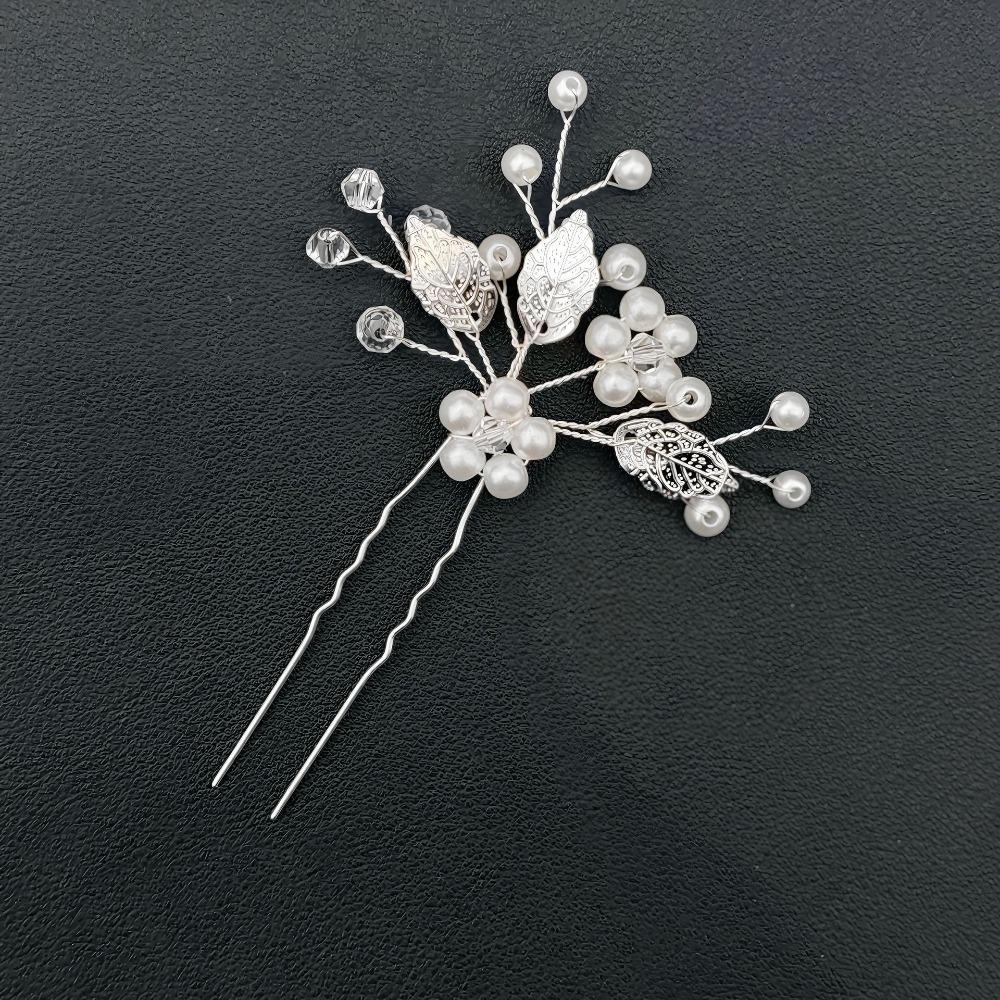 1 Zestaw spinki do włosów z kwiatem perłowym Zestawy grzebieni do włosów dla panny młodej Ślubne akcesoria do włosów Tiarki ze stopu ze złotym liściem Spinka do włosów księżniczki Modna biżuteria