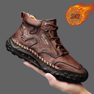 Size 48 Mens Shoes Luxury Handmade Leather Platform Boots for Men Mens Outdoor Hiking Boots High Quality Warm Velvet Ankle Boots