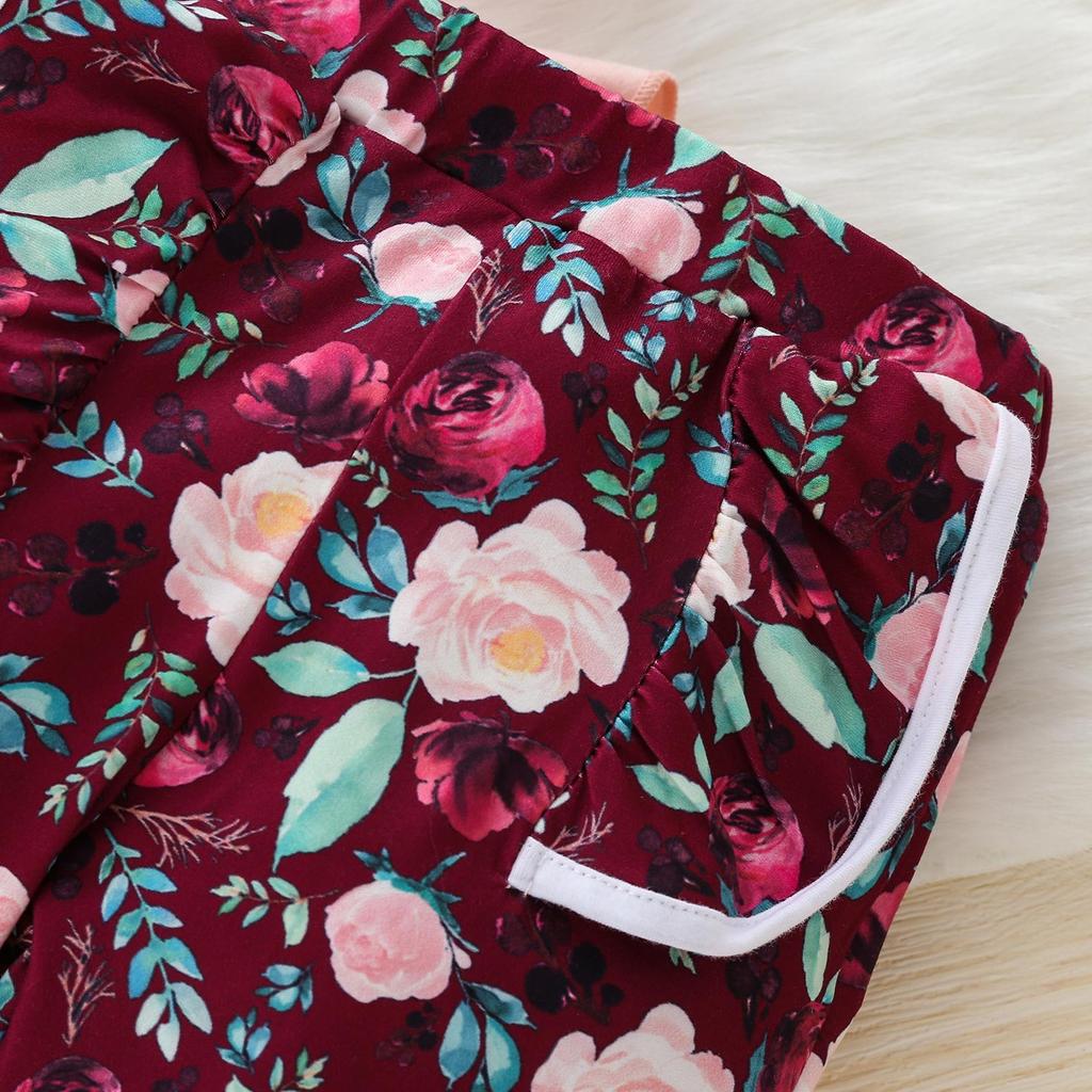 Winter Children's And Girls' Set With Bow Leaf Edge Swallowtail Skirt Printed Pants Three Piece Set