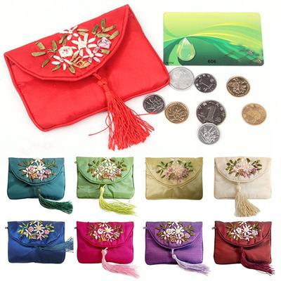Embroidered Flower Women Tassels Handbags Retro Handmade Zipper National Small Bag Card Storage Ethnic Style Coin Purse