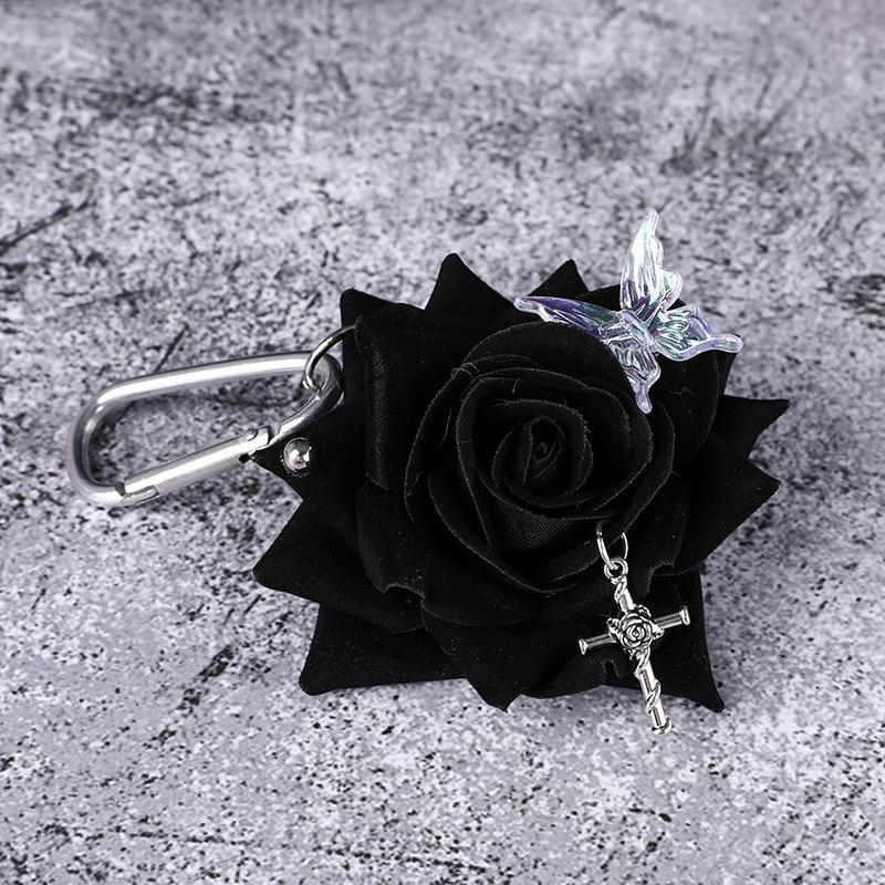 Exquisite Design Simulation Rose Flower Shape Butterfly Keychain Pendant Bag Decoration Gift