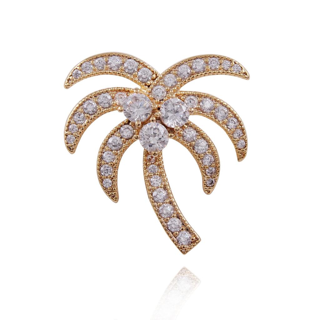 Men's Personalized Coconut Tree Brooch: High-End Zirconia Lapel Pin & Anti-Exposure Button for Women's Shirts