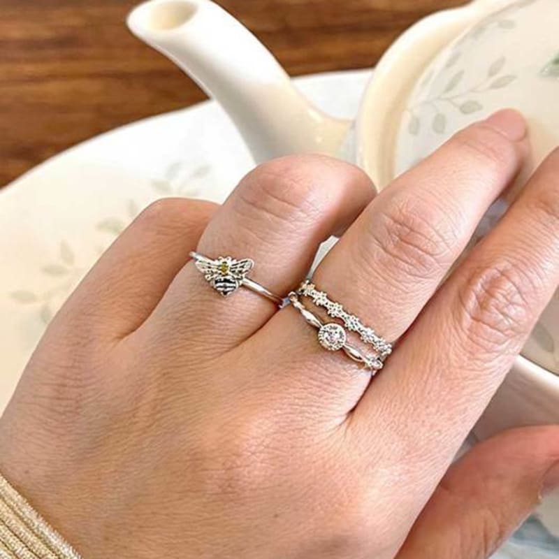 Ollia Natural Rough Diamond Honey Bee Silver Ring