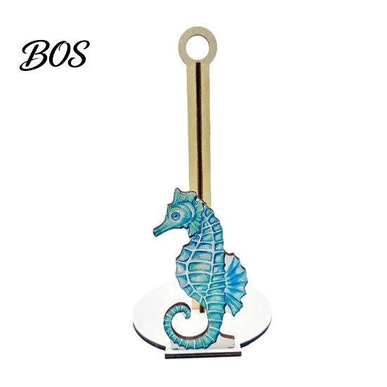 Nautical Kitchen Accessories Ocean Style Vertical Paper Towel Holder, Solid Wood Roll Stand with Holder Seahorse Crab Sailboat Shell Design,