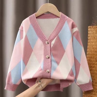 Cardigan de Malha Casual para Meninas Outono Casaco Suéter Infantil