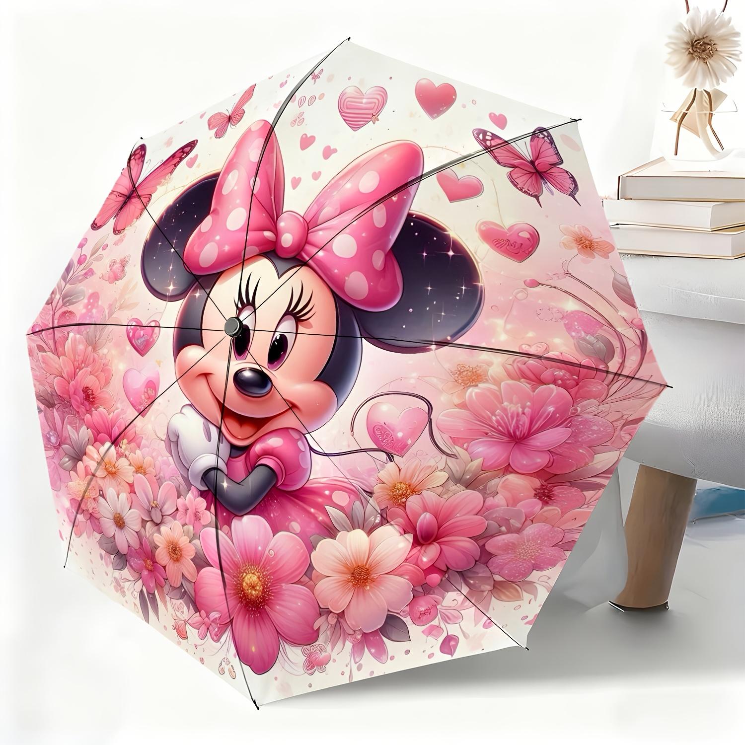

1pc Disney Minnie Cartoon Floral Automatic Umbrella, All-Occasion Sun and Rain Umbrella, Portable Folding Umbrella, Christmas (as the picture,Iron&8K)