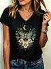 V-Neck Women's Casual Short Sleeve V Neck T-Shirt Graphic Butterfly Floral Print with Moon Stars Spring Summer Top Clothing